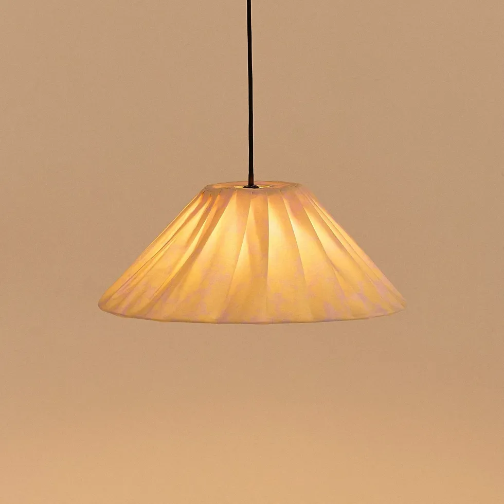 Abat-jour plissé pour suspension en popeline de coton bio à motifs fleurs jaune 50 cm Ava - Nobodinoz