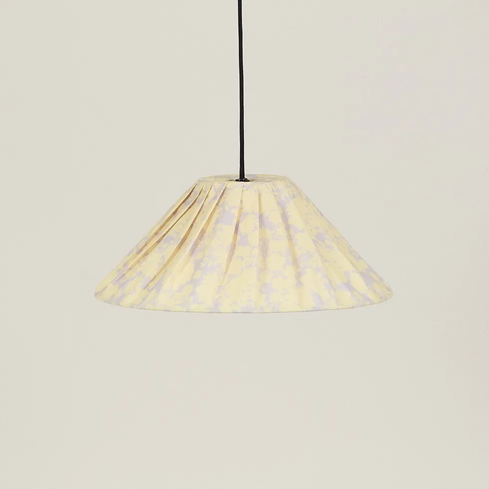Abat-jour plissé pour suspension en popeline de coton bio à motifs fleurs jaune 50 cm Ava - Nobodinoz