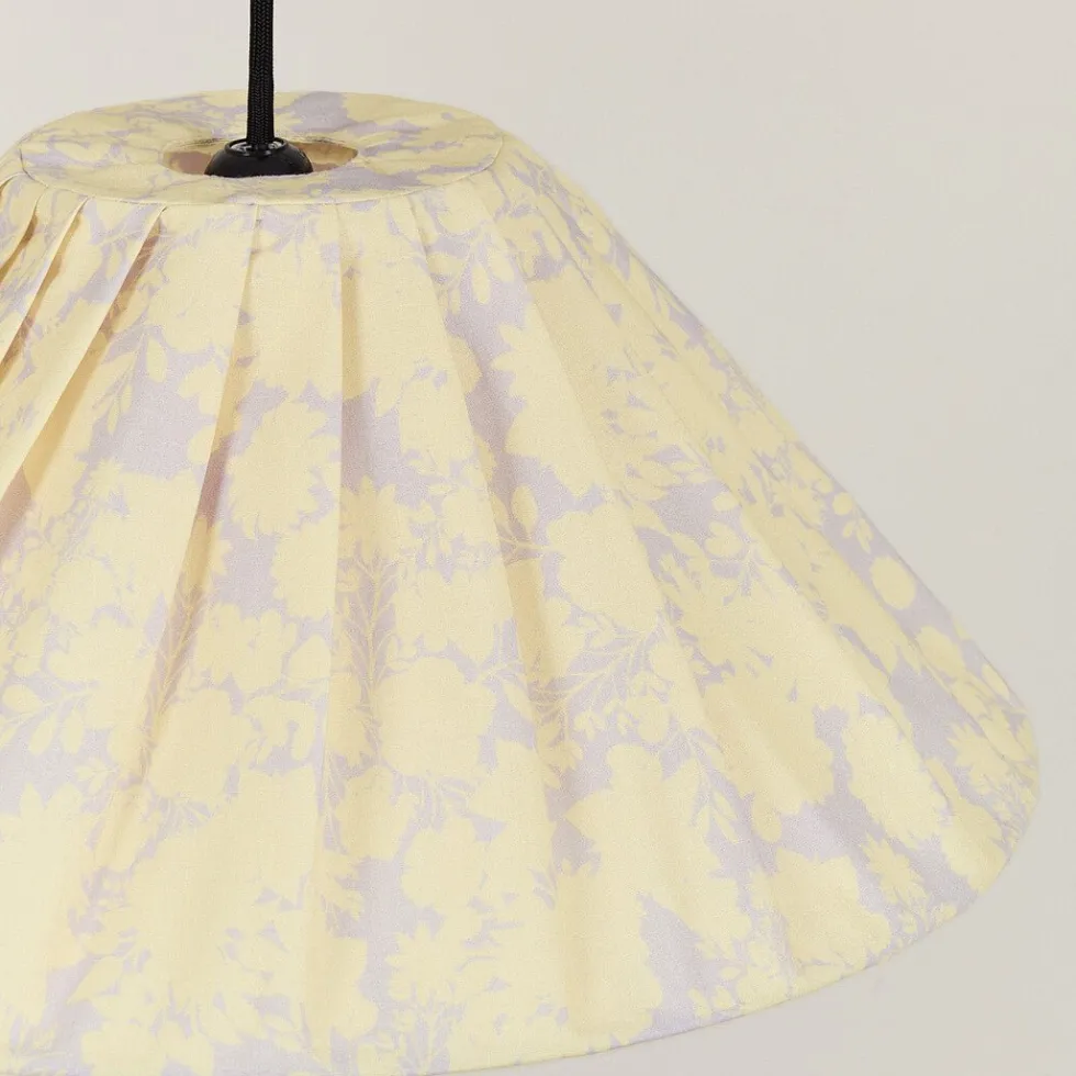 Abat-jour plissé pour suspension en popeline de coton bio à motifs fleurs jaune 50 cm Ava - Nobodinoz