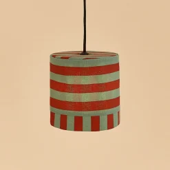Abat-jour pour suspension en coton bio à rayures bleu vert et rouge 20 cm Linda - Nobodinoz