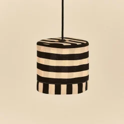 Abat-jour pour suspension en coton bio à rayures noir et beige 20 cm Linda - Nobodinoz