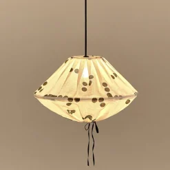 Abat-jour pour suspension en lin français à pois noirs 50 cm Yumi - Nobodinoz