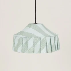 Abat-jour pour suspension en voile de coton bio à rayures bleu et vert 50cm Nicole - Nobodinoz