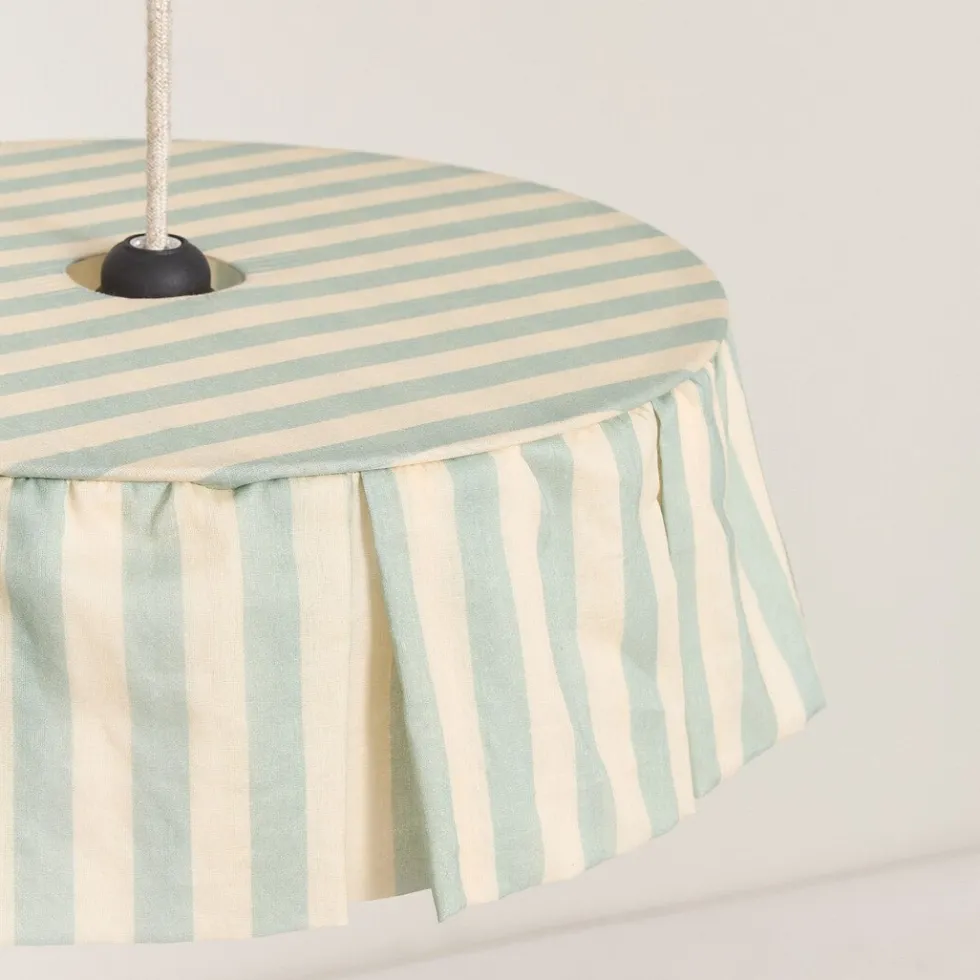 Abat-jour pour suspension en voile de coton bio à rayures bleu turquoise 40 cm Vibes - Nobodinoz