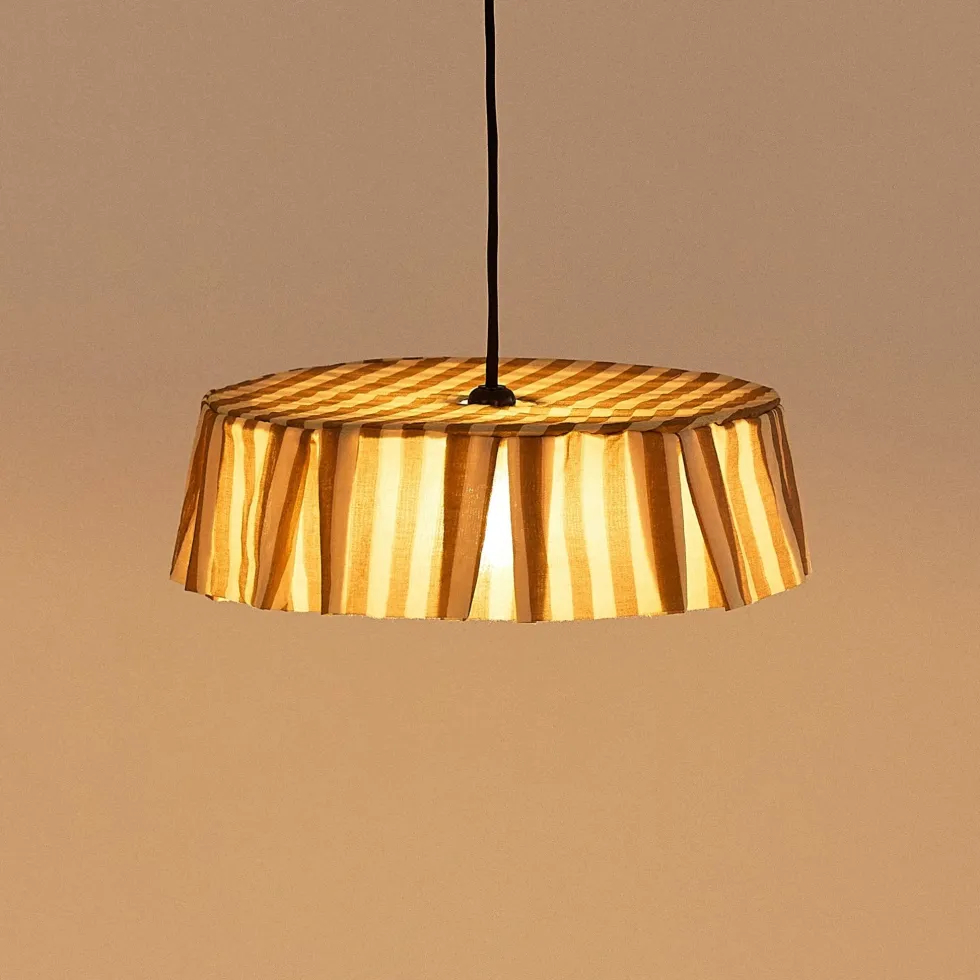 Abat-jour pour suspension en voile de coton bio à rayures marron et jaune 40 cm Vibes - Nobodinoz