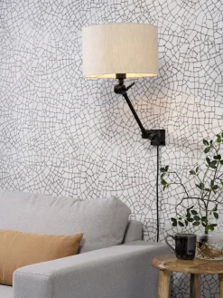 Applique ajustable en fer noir et abat-jour en textile lin gris 65x45cm Amsterdam - It's about Romi
