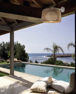 Applique murale de jardin dimmable triac en aluminium et abat-jour beige clair 50cm Fora - Bover