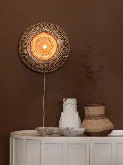 Applique murale en bambou et abat-jour naturel et marron 35x15cm Barbados - Good & Mojo