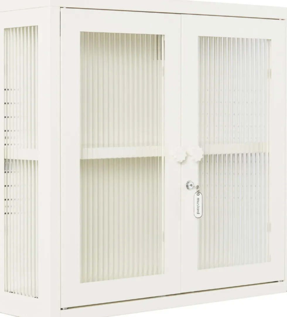 Armoire murale en acier blanc craie et verre cannelé 60x18x57cm The Kit - Mustard Made