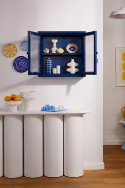 Armoire murale en acier bleu marine et verre cannelé 60x18x57cm The Kit - Mustard Made