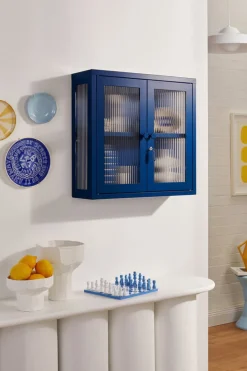 Armoire murale en acier bleu marine et verre cannelé 60x18x57cm The Kit - Mustard Made