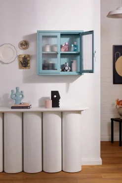 Armoire murale en acier bleu océan et verre cannelé 60x18x57cm The Kit - Mustard Made