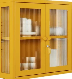 Armoire murale en acier jaune moutarde et verre cannelé 60x18x57cm The Kit - Mustard Made