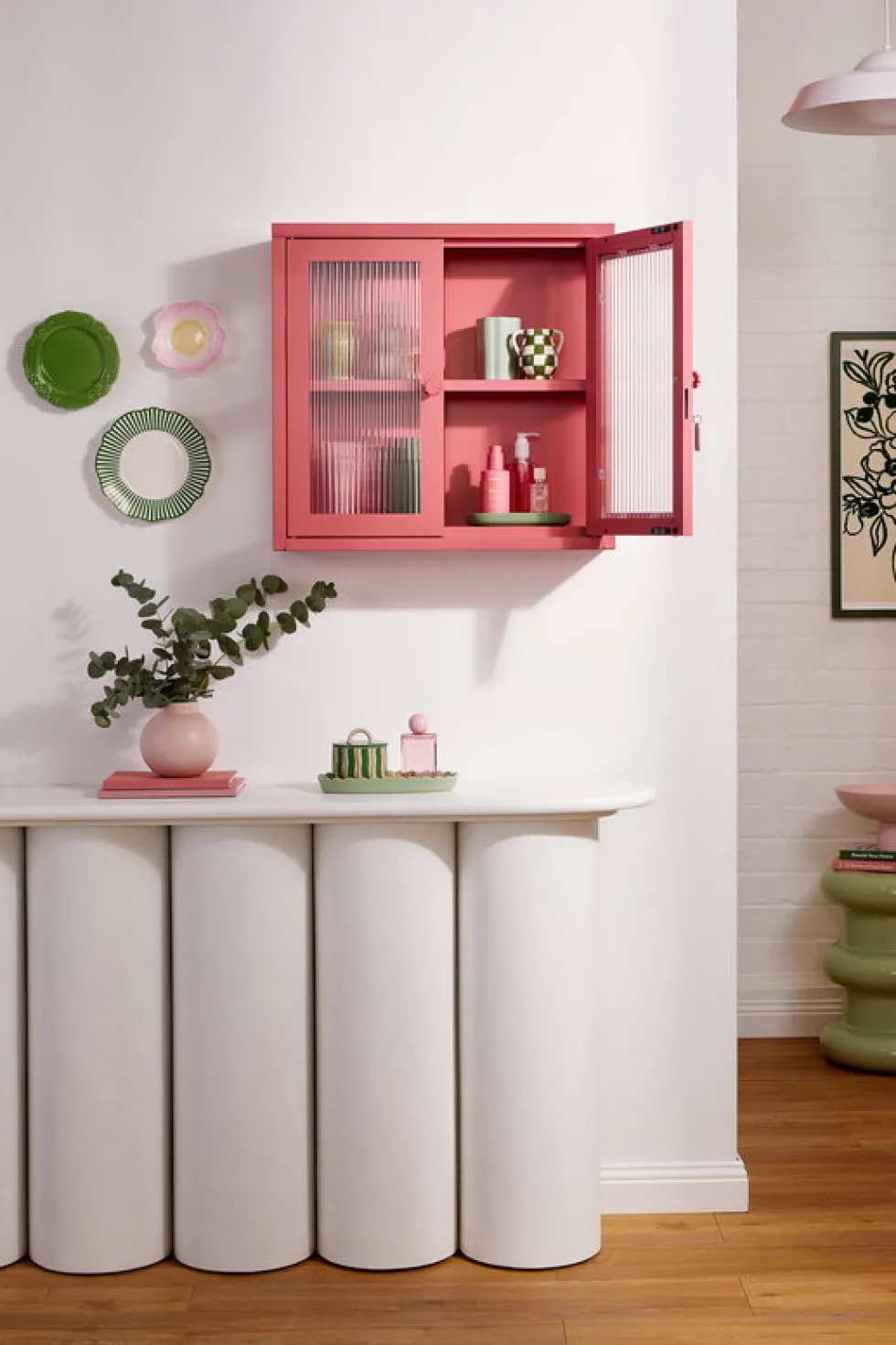 Armoire murale en acier rose baie et verre cannelé 60x18x57cm The Kit - Mustard Made