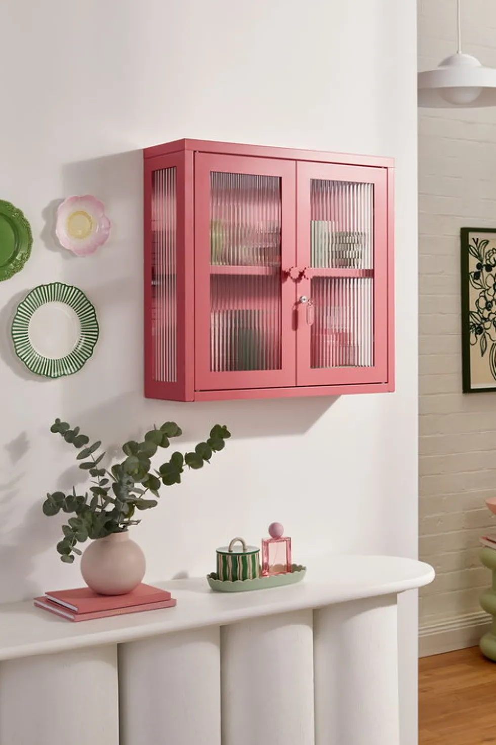 Armoire murale en acier rose baie et verre cannelé 60x18x57cm The Kit - Mustard Made