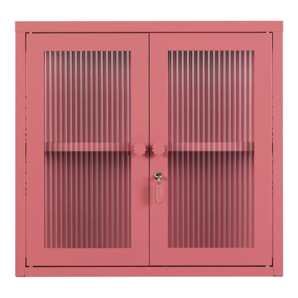 Armoire murale en acier rose baie et verre cannelé 60x18x57cm The Kit - Mustard Made