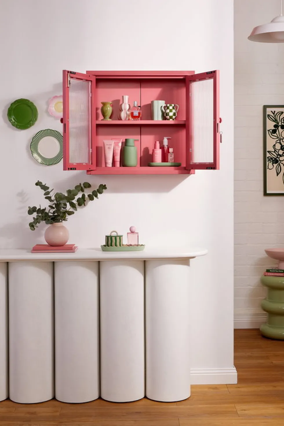 Armoire murale en acier rose baie et verre cannelé 60x18x57cm The Kit - Mustard Made