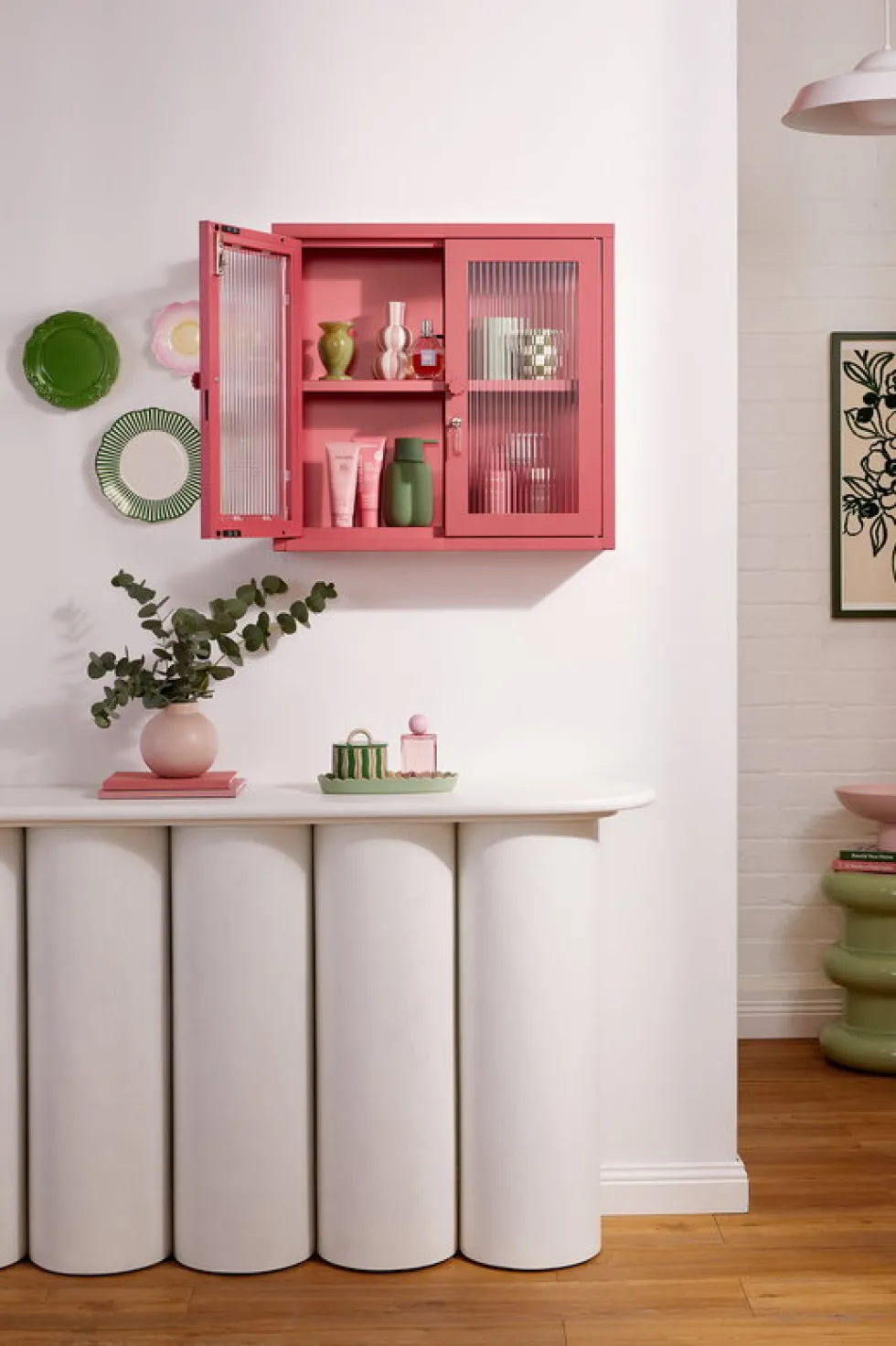 Armoire murale en acier rose baie et verre cannelé 60x18x57cm The Kit - Mustard Made