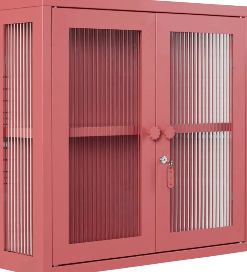 Armoire murale en acier rose baie et verre cannelé 60x18x57cm The Kit - Mustard Made