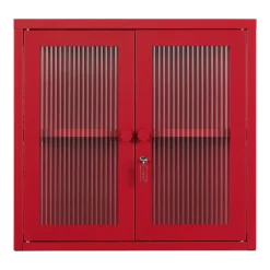 Armoire murale en acier rouge coquelicot et verre cannelé 60x18x57cm The Kit - Mustard Made