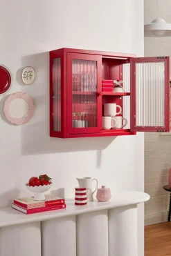 Armoire murale en acier rouge coquelicot et verre cannelé 60x18x57cm The Kit - Mustard Made