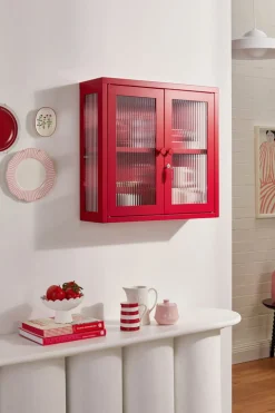 Armoire murale en acier rouge coquelicot et verre cannelé 60x18x57cm The Kit - Mustard Made