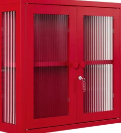 Armoire murale en acier rouge coquelicot et verre cannelé 60x18x57cm The Kit - Mustard Made