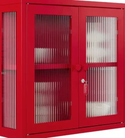 Armoire murale en acier rouge coquelicot et verre cannelé 60x18x57cm The Kit - Mustard Made