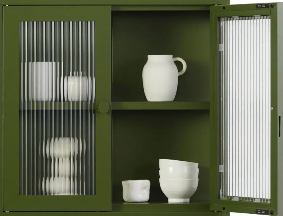 Armoire murale en acier vert olive et verre cannelé 60x18x57cm The Kit - Mustard Made