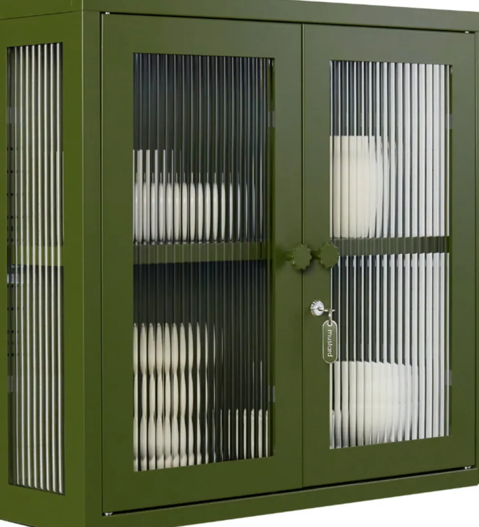 Armoire murale en acier vert olive et verre cannelé 60x18x57cm The Kit - Mustard Made