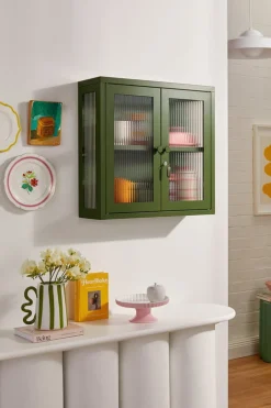Armoire murale en acier vert olive et verre cannelé 60x18x57cm The Kit - Mustard Made