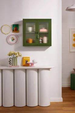Armoire murale en acier vert olive et verre cannelé 60x18x57cm The Kit - Mustard Made