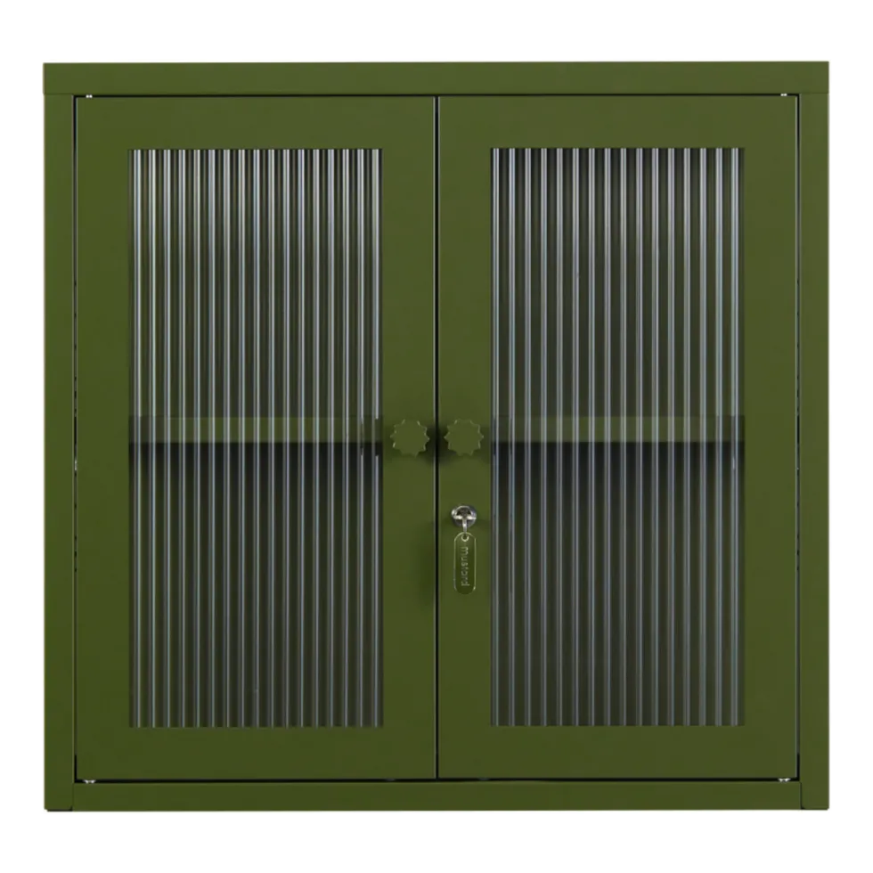 Armoire murale en acier vert olive et verre cannelé 60x18x57cm The Kit - Mustard Made