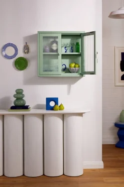 Armoire murale en acier vert sauge et verre cannelé 60x18x57cm The Kit - Mustard Made
