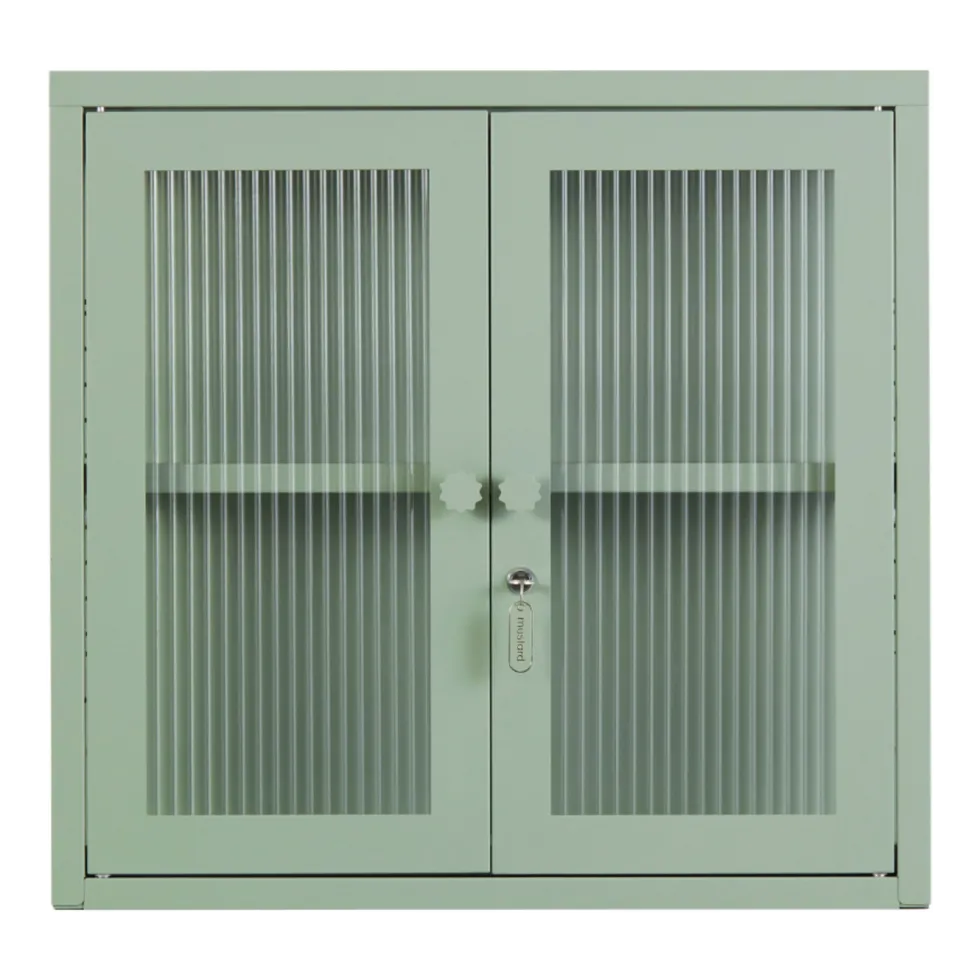 Armoire murale en acier vert sauge et verre cannelé 60x18x57cm The Kit - Mustard Made
