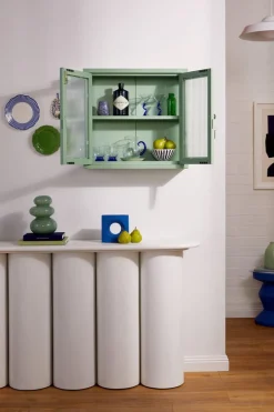Armoire murale en acier vert sauge et verre cannelé 60x18x57cm The Kit - Mustard Made
