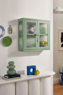 Armoire murale en acier vert sauge et verre cannelé 60x18x57cm The Kit - Mustard Made