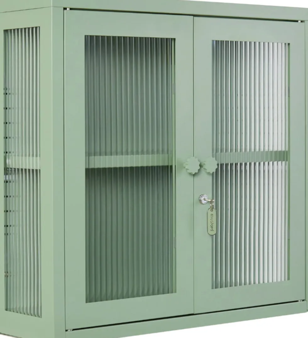 Armoire murale en acier vert sauge et verre cannelé 60x18x57cm The Kit - Mustard Made