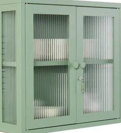 Armoire murale en acier vert sauge et verre cannelé 60x18x57cm The Kit - Mustard Made