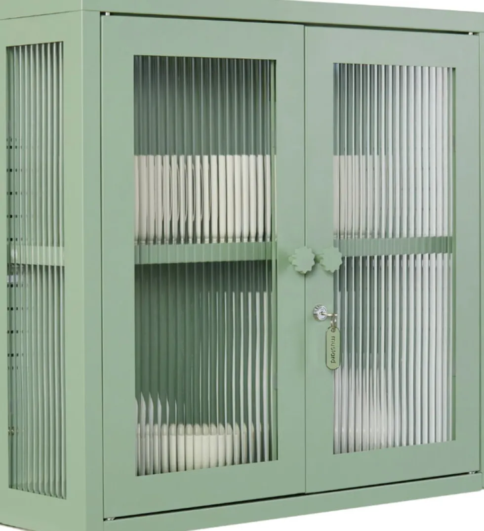 Armoire murale en acier vert sauge et verre cannelé 60x18x57cm The Kit - Mustard Made