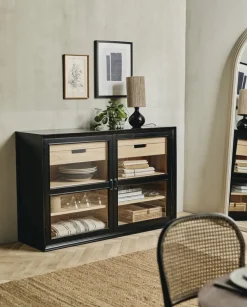 Armoire vitrine en bois noir 148x44x96,5cm Viva - Nordal