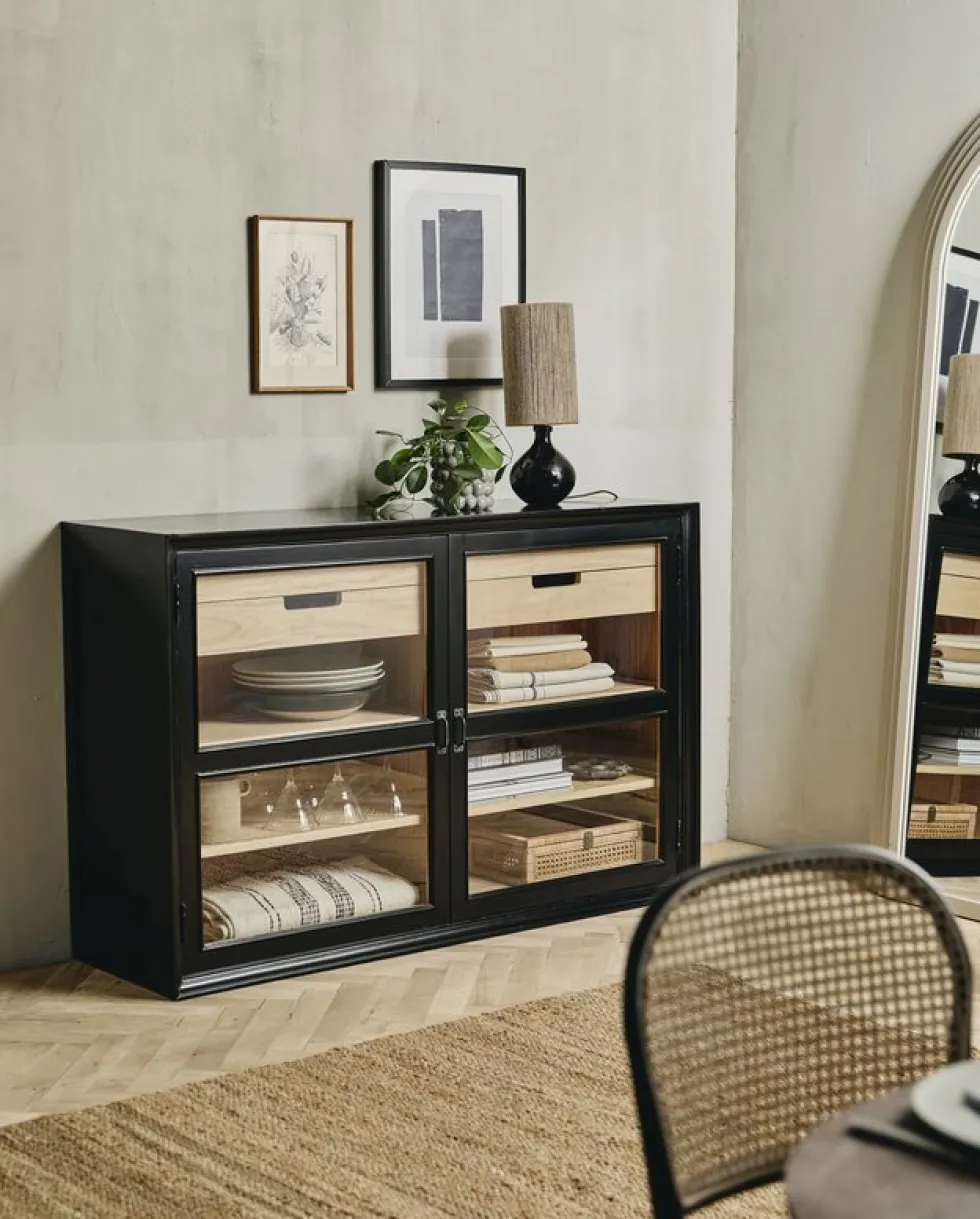 Armoire vitrine en bois noir 148x44x96,5cm Viva - Nordal
