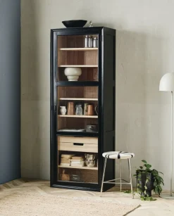 Armoire vitrine en bois noir 76x44x210cm Viva - Nordal