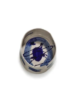 Assiette creuse ovale en grès bleu beige 21x17x6cm Sophia - Serax