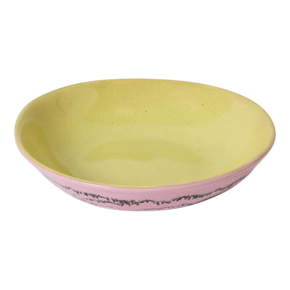 2 Assiettes creuses en grès rose 21,7 x 21 x 4,7 cm Vaisselle 70's - HKLiving