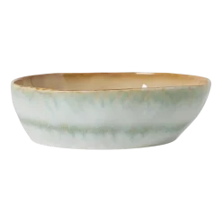 2 Assiettes creuses à pâtes en grès blanc et vert 18,7 x 18,7 x 5,2 cm Vaisselle 70's - HKLiving