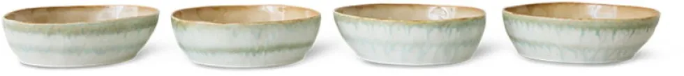 2 Assiettes creuses à pâtes en grès blanc et vert 18,7 x 18,7 x 5,2 cm Vaisselle 70's - HKLiving