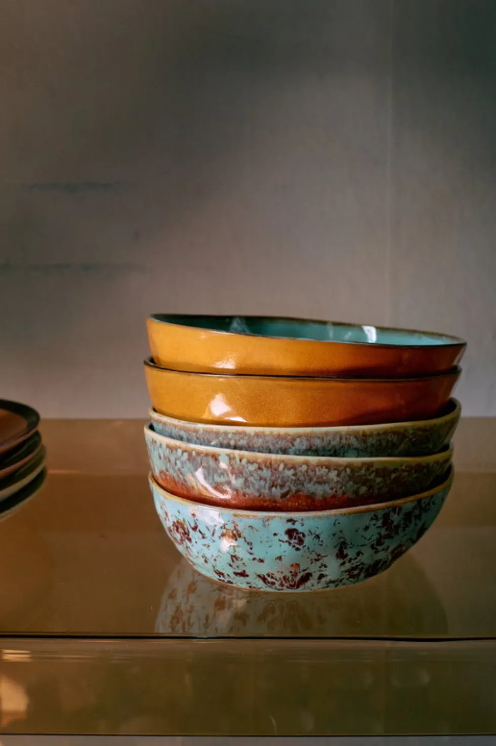 2 Assiettes creuses à pâtes en grès bleu 18,7 x 18,7 x 5,2 cm Vaisselle 70's - HKLiving