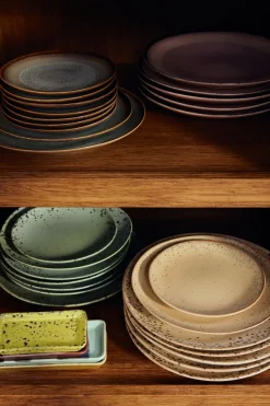 2 Assiettes à dessert rondes en grès vert 17,5cm Vaisselle 70s - HKLiving