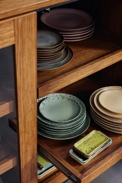 2 Assiettes à diner rondes en grès vert 27,5cm Vaisselle 70s - HKLiving